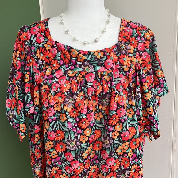 Vintage 70s Brown Floral Mumuu Top - Picture 2 of 6